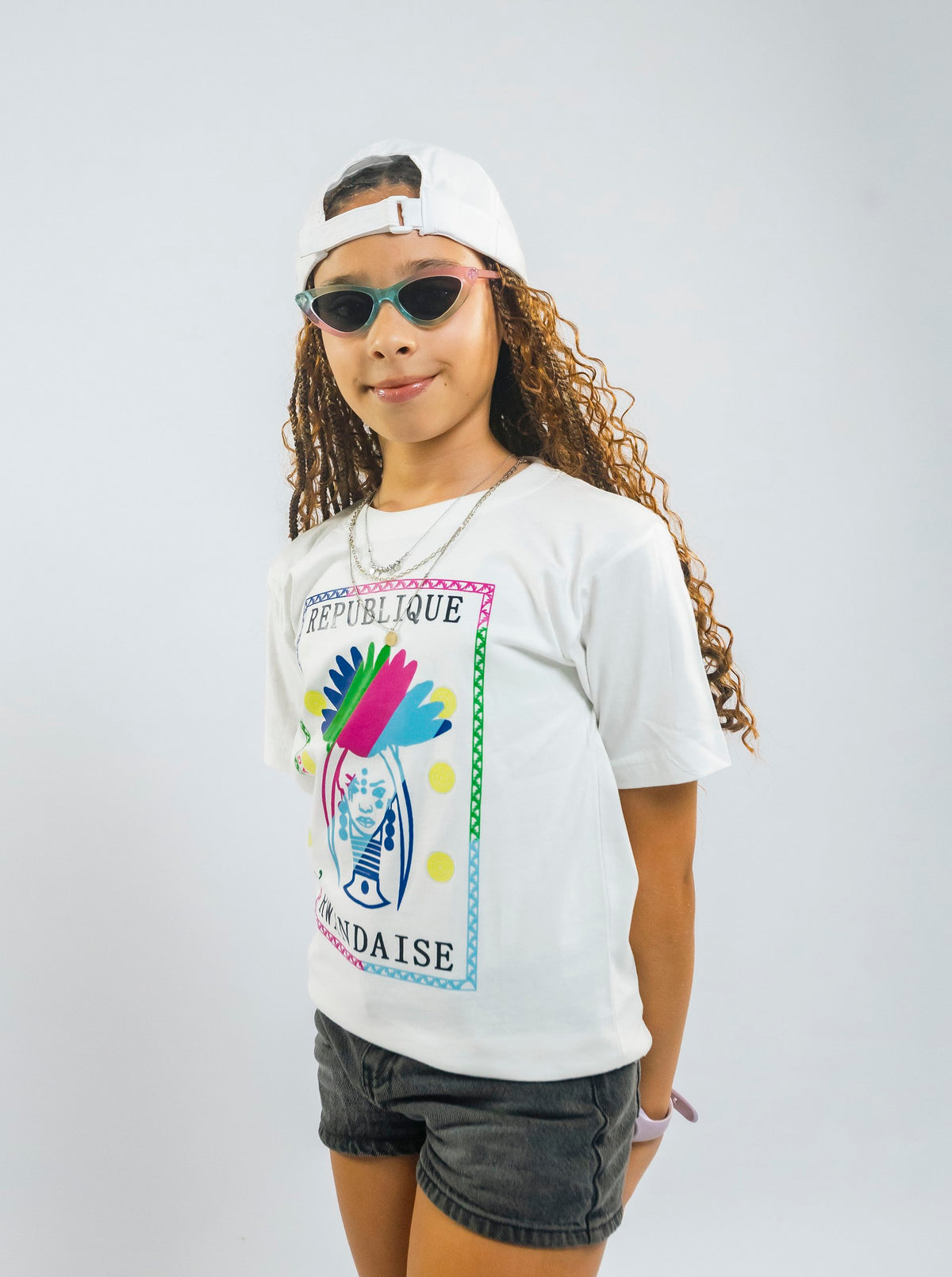 White Multicoloured KID Stamp Tee