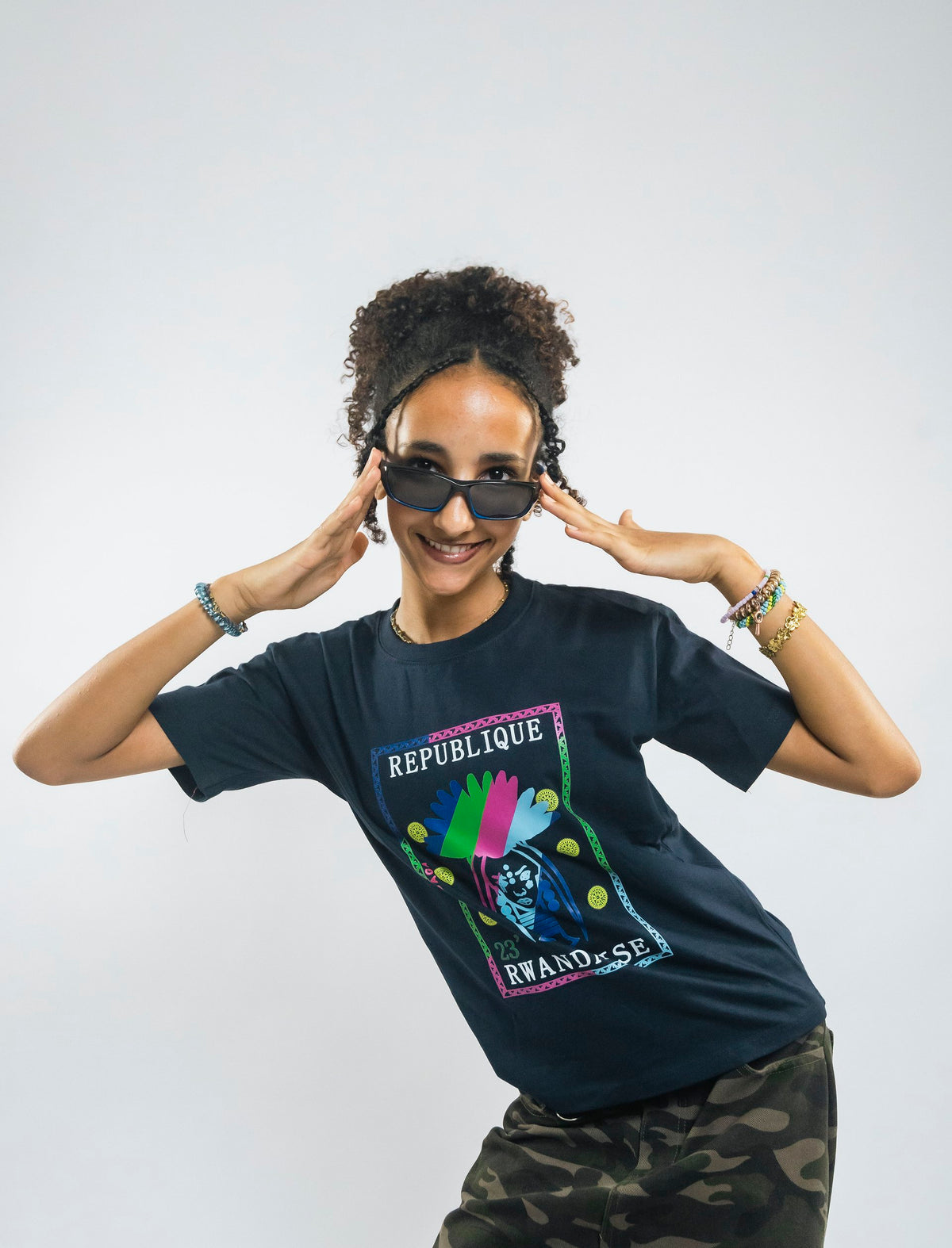 Navy Blue Multicoloured KID Stamp Tee