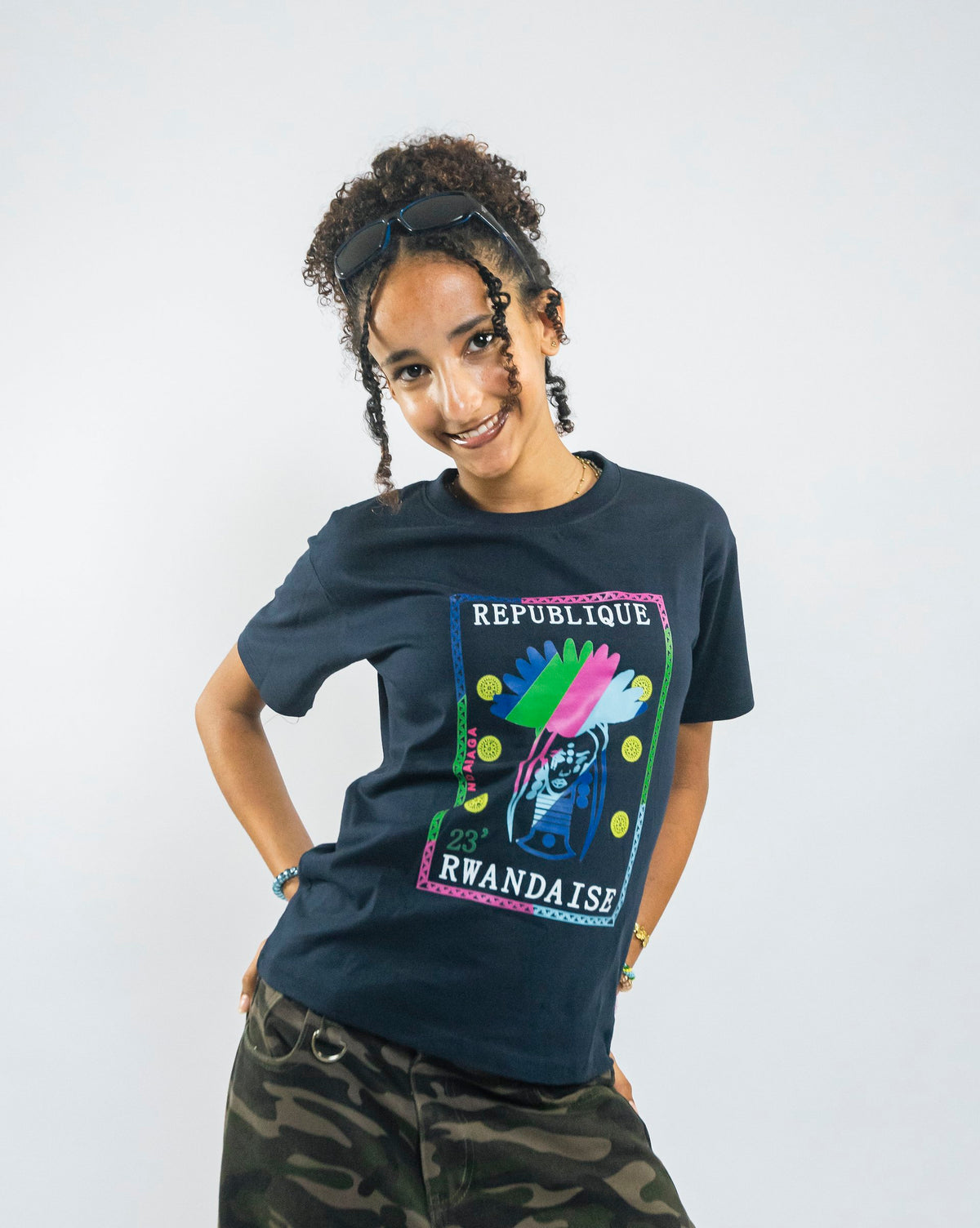 Navy Blue Multicoloured KID Stamp Tee